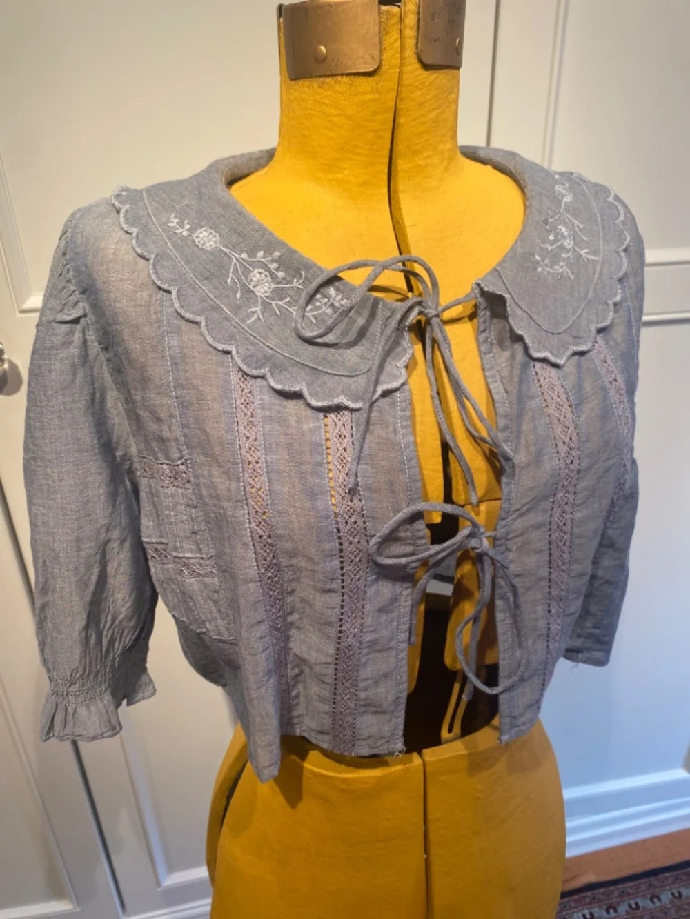 Blue Tie-front Blouse - Picture 2 of 2